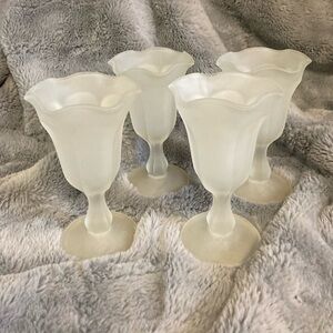 Vintage  Indiana Frosted White Fluted Tulip stemmed  Parfait/Ice Cream Glasses